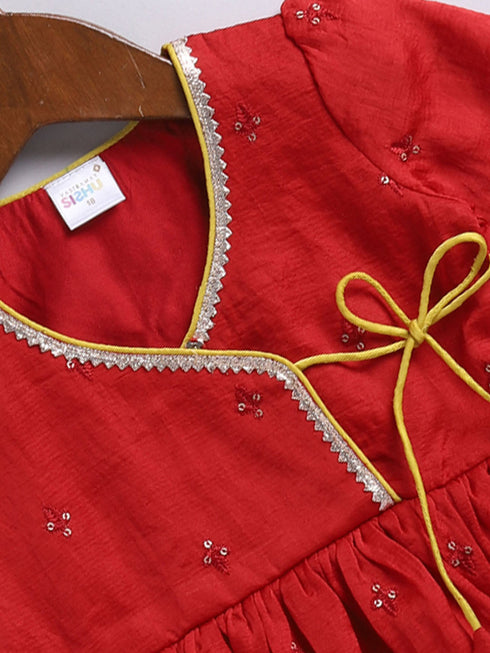 Girl's' Red And Cream Dhoti Kurta Set